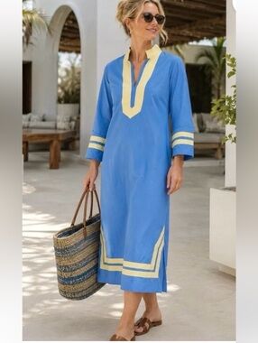 STS Sail to Sable Caftan dress long sleeve blue yellow size XXS